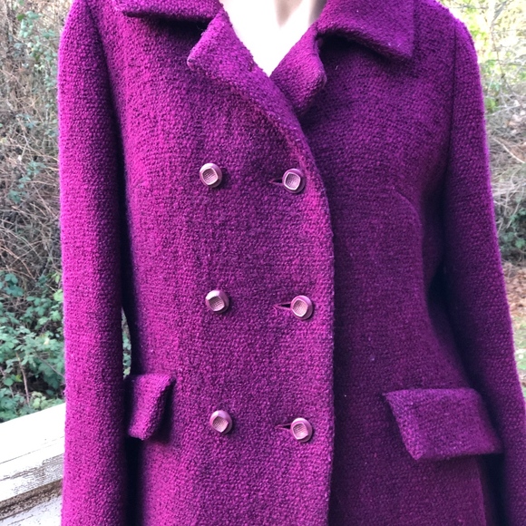 VTG 60S BROMLEIGH BOUCLE WOOL PURPLE MIDI COAT - Picture 2 of 8
